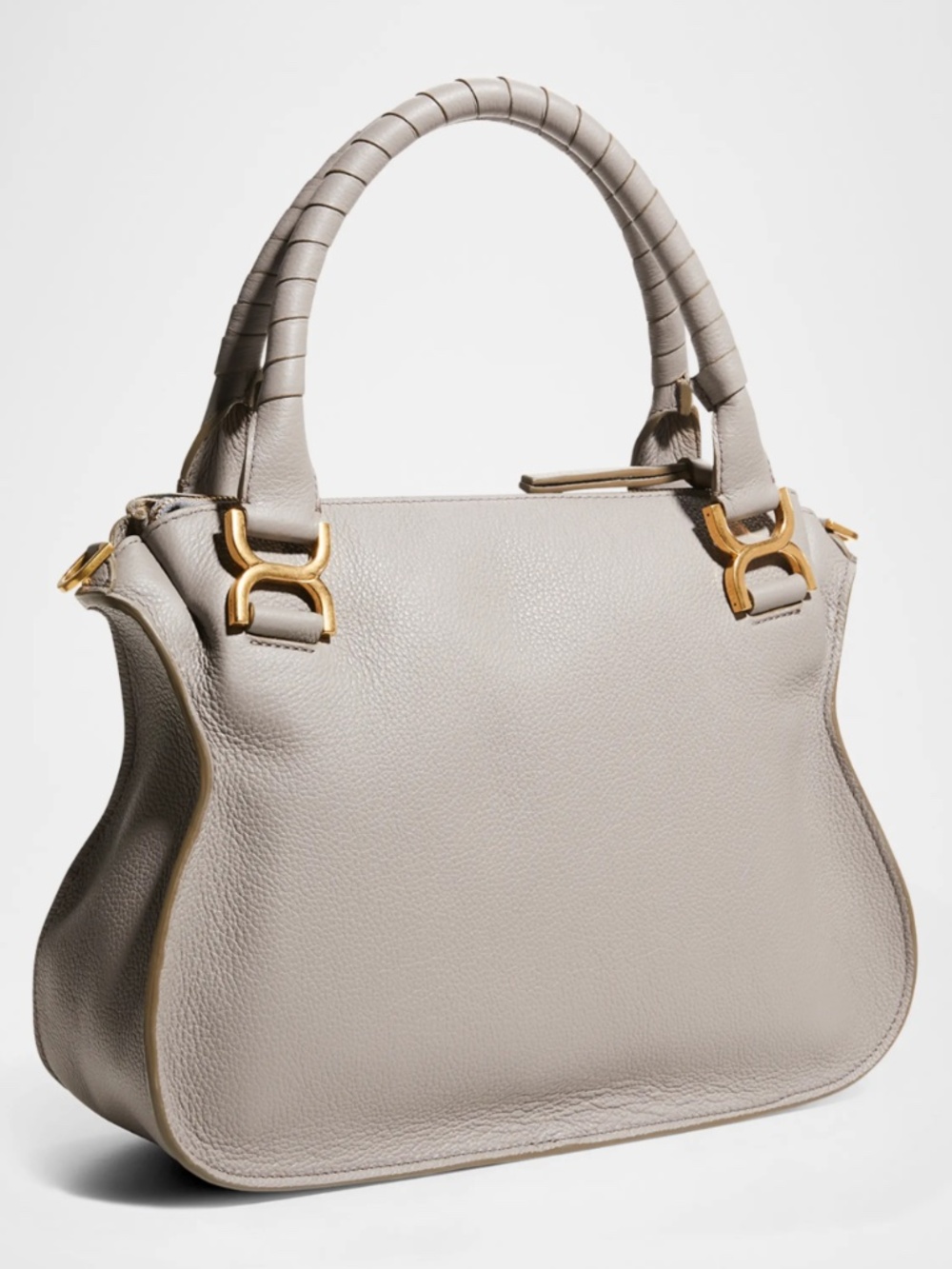 Chloé Marcie Medium Double Carry Satchel Bag in Grained Leather - CASHMERE GREY - Picture 3 of 13